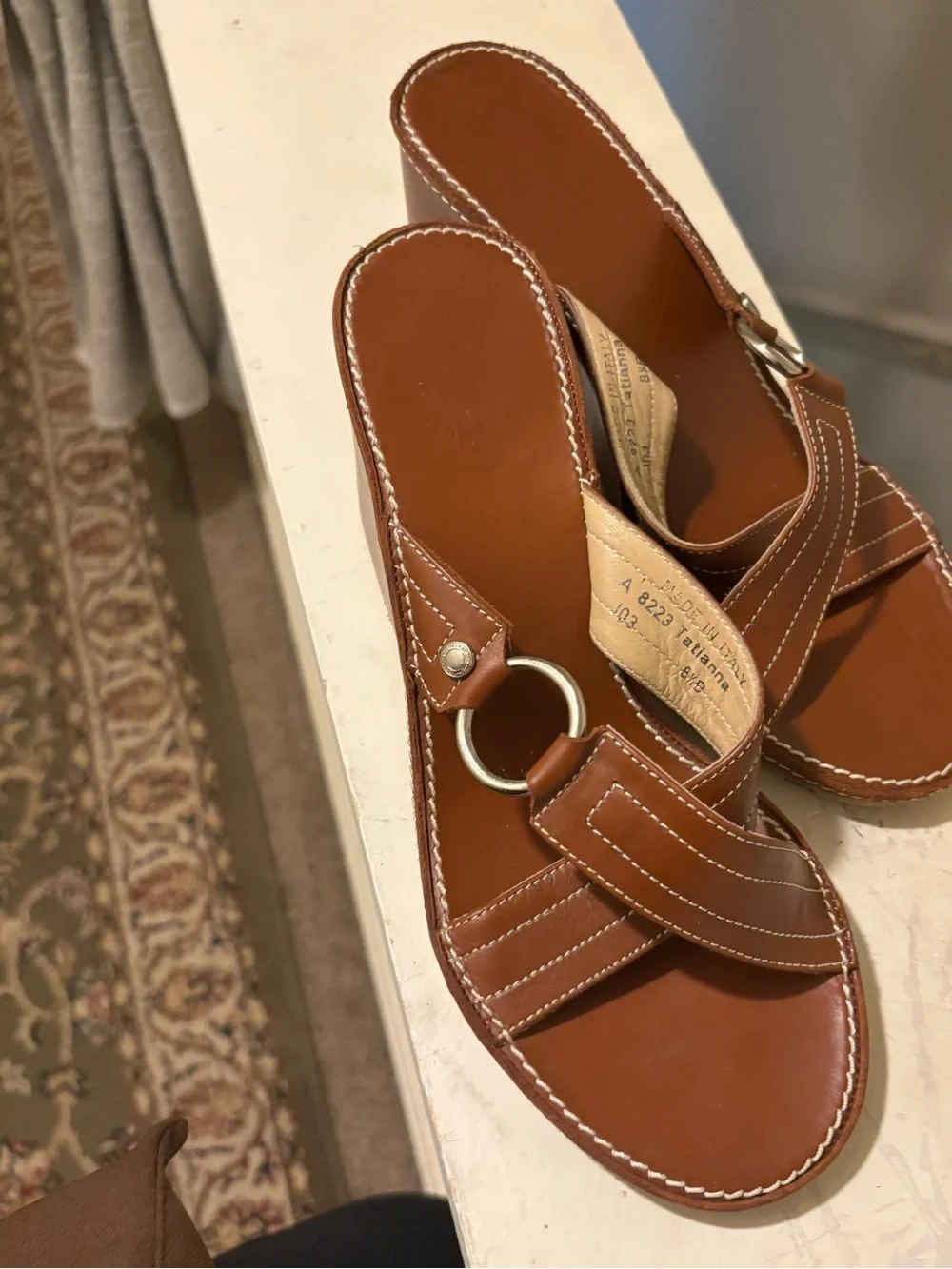 Coach Brown Leather Crisscross Platform Slides
